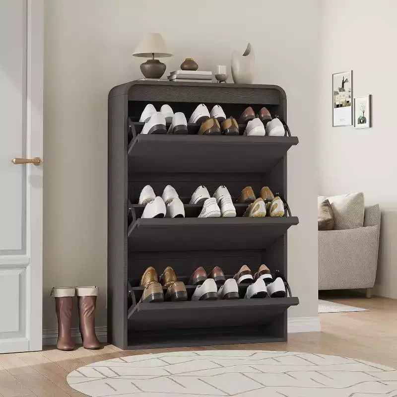 Zapatero abatible con 3 puertas y estante ajustable, almacenamiento de madera para recibidor y sala de estar