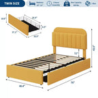 Estructura de cama con cabecero de almacenamiento, cama infantil con 2 cajones, cama de plataforma tapizada en bucle con estantería, no necesita somier, fácil montaje
