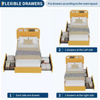 Estructura de cama con cabecero de almacenamiento, cama infantil con 2 cajones, cama de plataforma tapizada en bucle con estantería, no necesita somier, fácil montaje