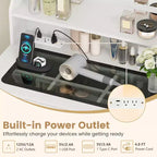 Pequeño tocador con espejo y luces, estación de carga, tapa de cristal, cajones y estante