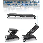 Asiento con ruedas plegable 2 en 1 estilo Z para mecánico, silla rodante de garaje de 36 pulgadas con ruedas giratorias, plataforma rodante resistente para taller de reparación de automóviles