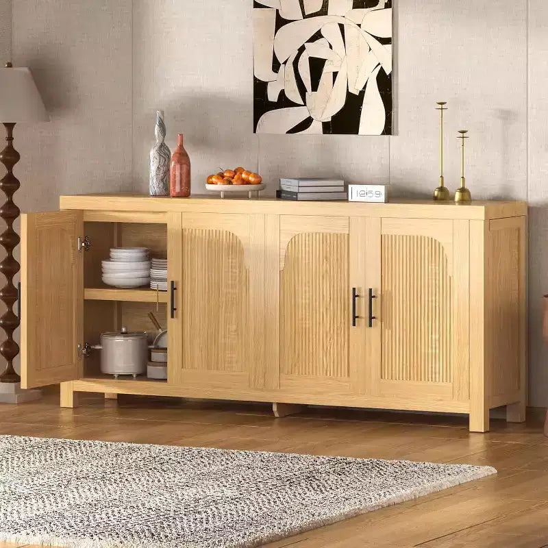 Aparador buffet de 71" con 4 puertas, aparador con ranuras de almacenamiento con gestión de cables y estantes ajustables, mesa de buffet para cocina