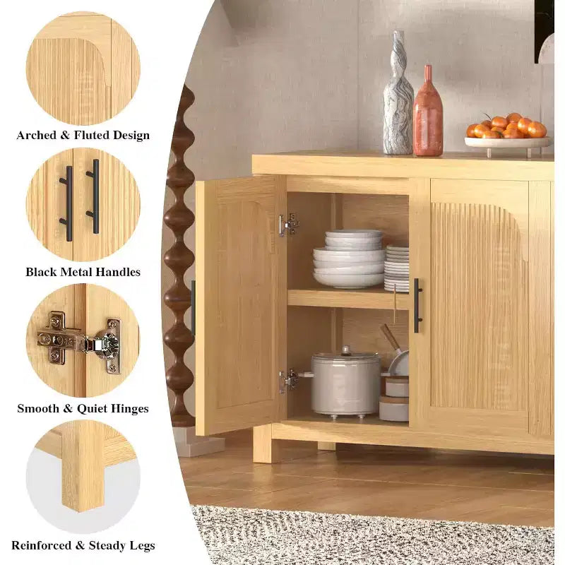 Aparador buffet de 71" con 4 puertas, aparador con ranuras de almacenamiento con gestión de cables y estantes ajustables, mesa de buffet para cocina