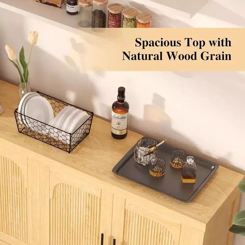 Aparador buffet de 71" con 4 puertas, aparador con ranuras de almacenamiento con gestión de cables y estantes ajustables, mesa de buffet para cocina