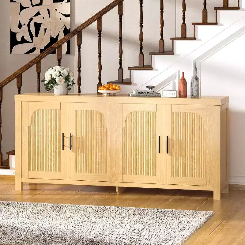 Aparador buffet de 71" con 4 puertas, aparador con ranuras de almacenamiento con gestión de cables y estantes ajustables, mesa de buffet para cocina