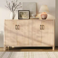 JVNOXK 59-inch Farmhouse-Style Four-Door Cabinet Natural wood veneer finish Rounded corners Storage space included Soft-close hinges Natural color