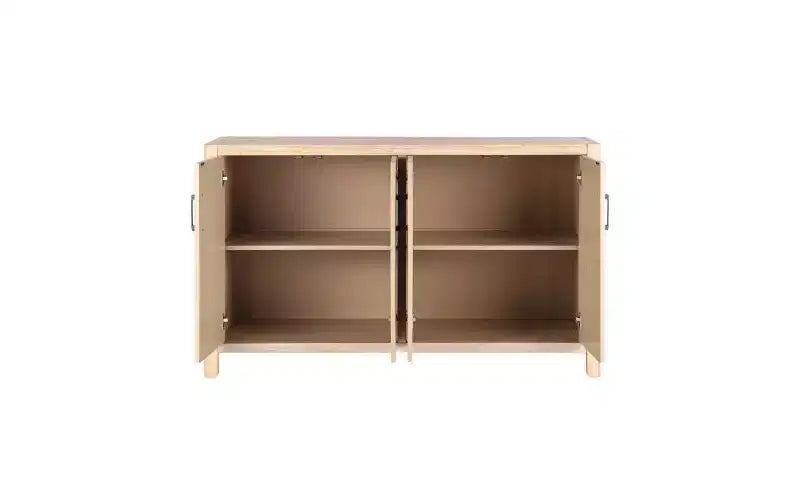 Gabinete de granja de 59" con cuatro puertas, chapa de madera natural, bisagras de cierre suave
