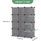 Organizador de almacenamiento de 12 cubos con puertas, estantería modular de plástico para dormitorio y sala de estar, gris