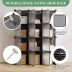 Organizador de almacenamiento de 12 cubos con puertas, estantería modular de plástico para dormitorio y sala de estar, gris