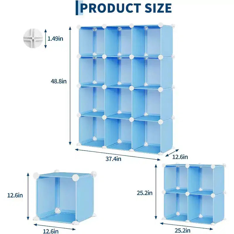 Organizador de Almacenamiento de PVC de 12 Cubos, Armario Multifuncional con Diseño Apilable para Oficina en Casa, Azul