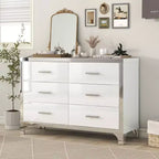 Cómoda de alto brillo con tirador metálico, armario con espejo y 6 cajones para dormitorio, color blanco