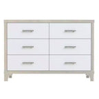 Cómoda de alto brillo con tirador metálico, armario con espejo y 6 cajones para dormitorio, color blanco