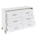 Cómoda de alto brillo con tirador metálico, armario con espejo y 6 cajones para dormitorio, color blanco