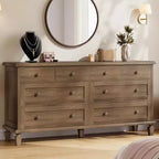 Cómoda de 8 cajones para dormitorio, cómoda vintage 59 con soporte para TV con tiradores tallados y patas cónicas, cómoda de madera con gran capacidad de almacenamiento