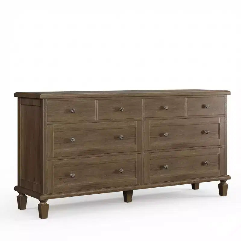 Cómoda de 8 cajones para dormitorio, cómoda vintage 59 con soporte para TV con tiradores tallados y patas cónicas, cómoda de madera con gran capacidad de almacenamiento