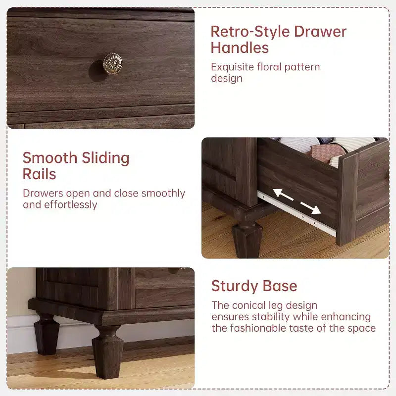 Cómoda de 8 cajones para dormitorio, cómoda vintage 59 con soporte para TV con tiradores tallados y patas cónicas, cómoda de madera con gran capacidad de almacenamiento