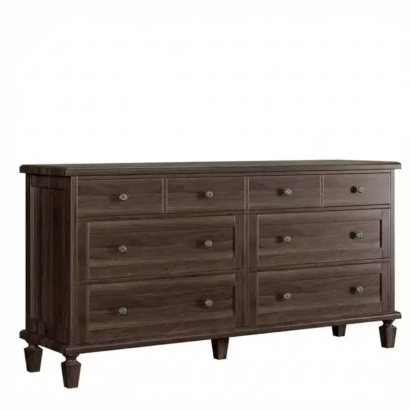 Cómoda de 8 cajones para dormitorio, cómoda vintage 59 con soporte para TV con tiradores tallados y patas cónicas, cómoda de madera con gran capacidad de almacenamiento