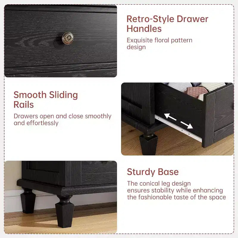 Cómoda de 8 cajones para dormitorio, cómoda vintage 59 con soporte para TV con tiradores tallados y patas cónicas, cómoda de madera con gran capacidad de almacenamiento
