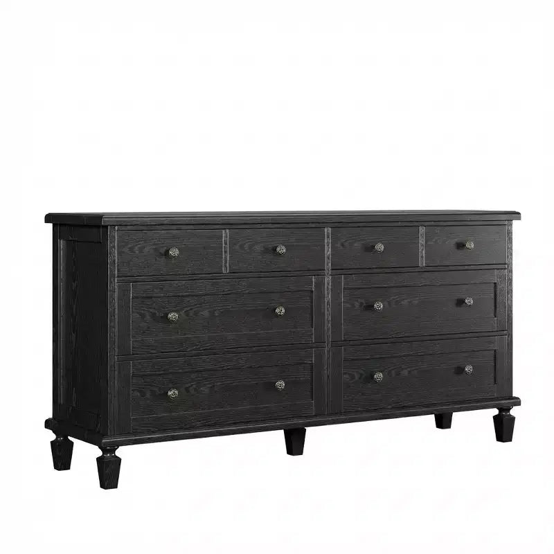 Cómoda de 8 cajones para dormitorio, cómoda vintage 59 con soporte para TV con tiradores tallados y patas cónicas, cómoda de madera con gran capacidad de almacenamiento