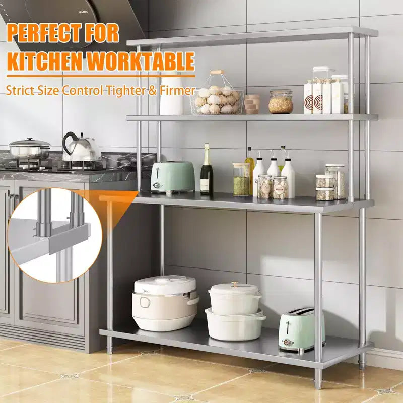 Estantería superior de laboratorio de acero inoxidable de 2 niveles, 60 an. x 12 prof. x 39 al., estantes ajustables de alta resistencia (capacidad de 163 kg + 100 kg) para banco de trabajo