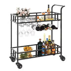 Carrito de Bar con Espejo de 2 Niveles con Botellero y Portavasos, Carrito de Servicio con Ruedas
