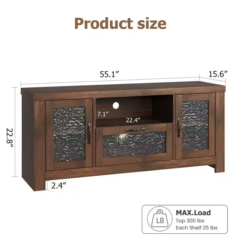 Mueble de TV de granja de 55" con puertas acrílicas onduladas, centro de entretenimiento para televisores de 55", estantes ajustables, capacidad de 300 lb