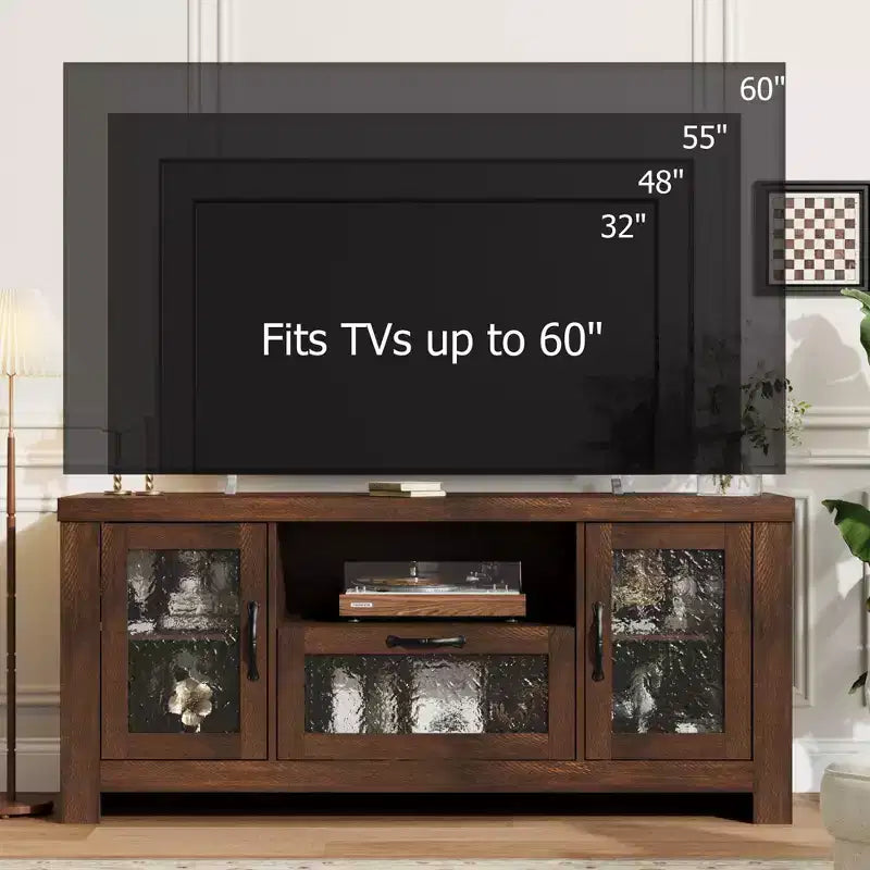 Mueble de TV de granja de 55" con puertas acrílicas onduladas, centro de entretenimiento para televisores de 55", estantes ajustables, capacidad de 300 lb