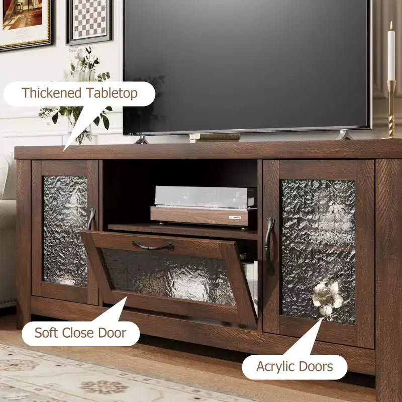 Mueble de TV de granja de 55" con puertas acrílicas onduladas, centro de entretenimiento para televisores de 55", estantes ajustables, capacidad de 300 lb