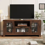 Mueble de TV de granja de 55" con puertas acrílicas onduladas, centro de entretenimiento para televisores de 55", estantes ajustables, capacidad de 300 lb