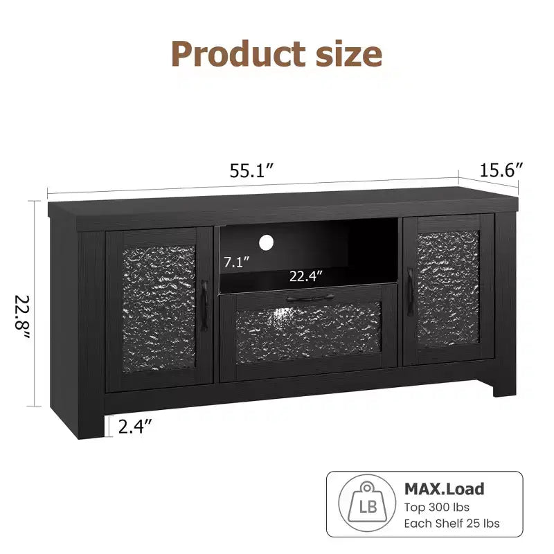 Mueble de TV de granja de 55" con puertas acrílicas onduladas, centro de entretenimiento para televisores de 55", estantes ajustables, capacidad de 300 lb