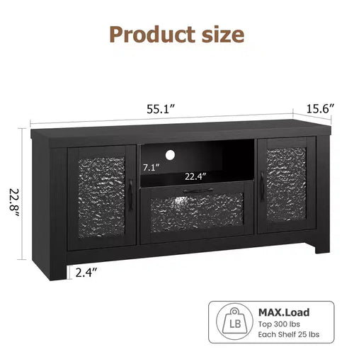 Mueble de TV de granja de 55" con puertas acrílicas onduladas, centro de entretenimiento para televisores de 55", estantes ajustables, capacidad de 300 lb