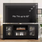 Mueble de TV de granja de 55" con puertas acrílicas onduladas, centro de entretenimiento para televisores de 55", estantes ajustables, capacidad de 300 lb