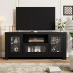 Mueble de TV de granja de 55" con puertas acrílicas onduladas, centro de entretenimiento para televisores de 55", estantes ajustables, capacidad de 300 lb