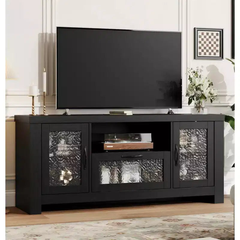 Mueble de TV de granja de 55" con puertas acrílicas onduladas, centro de entretenimiento para televisores de 55", estantes ajustables, capacidad de 300 lb