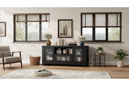 55 Farmhouse TV Stand with Water Ripple Acrylic Doors  Entertainment Center for 55 TVs, Adjustable Shelves, 300 lbs Capacity