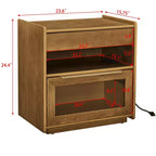 Mesita de noche moderna de mediados de siglo con estación de carga, gabinete de 2 cajones y puerta, diseño acanalado, con cerradura (W1801P303392)