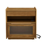 Mesita de noche moderna de mediados de siglo con estación de carga, gabinete de 2 cajones y puerta, diseño acanalado, con cerradura (W1801P303392)