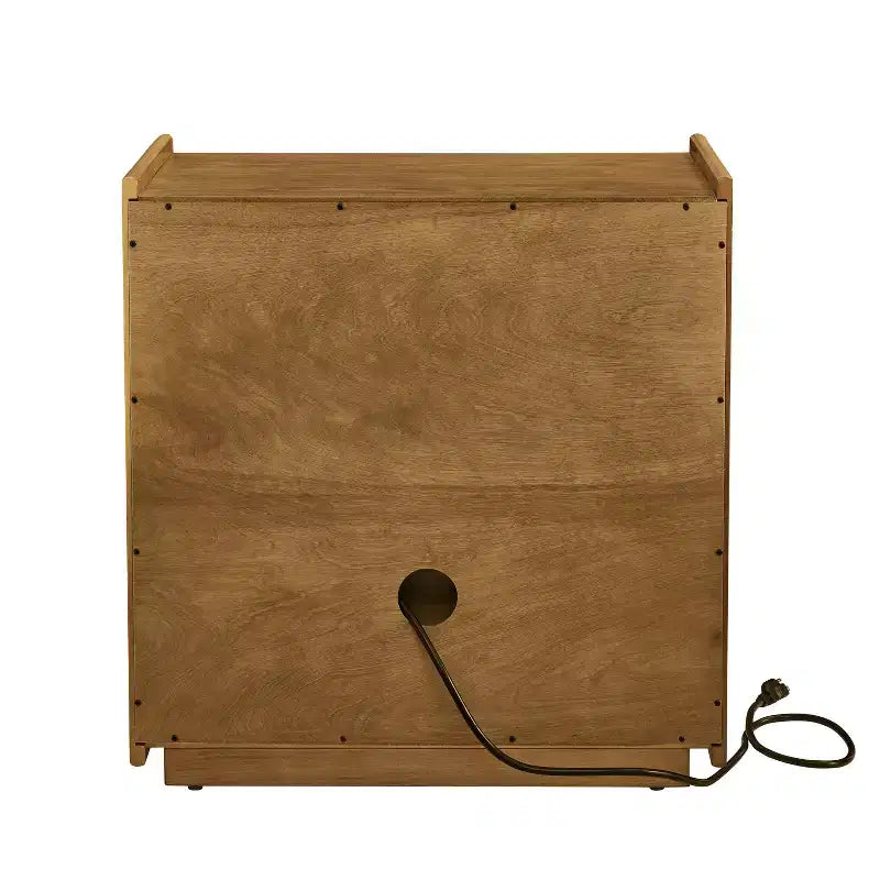 Mesita de noche moderna de mediados de siglo con estación de carga, gabinete de 2 cajones y puerta, diseño acanalado, con cerradura (W1801P303392)