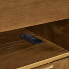 Mesita de noche moderna de mediados de siglo con estación de carga, gabinete de 2 cajones y puerta, diseño acanalado, con cerradura (W1801P303392)