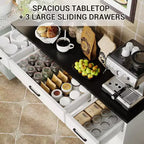 Aparador de granja con gabinete de almacenamiento, bufet de cocina grande de 55 pulgadas con 3 cajones, estación de café de madera para comedor y sala de estar