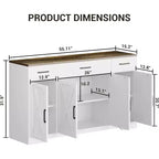 Aparador de granja con gabinete de almacenamiento, bufet de cocina grande de 55 pulgadas con 3 cajones, estación de café de madera para comedor y sala de estar