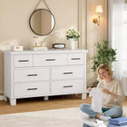 Cómoda de 7 cajones para dormitorio - Organizador de madera moderno con tiradores metálicos para sala de estar, armario, entrada