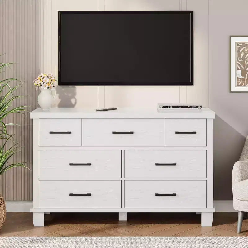 Cómoda de 7 cajones para dormitorio - Organizador de madera moderno con tiradores metálicos para sala de estar, armario, entrada