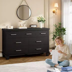 Cómoda de 7 cajones para dormitorio - Organizador de madera moderno con tiradores metálicos para sala de estar, armario, entrada