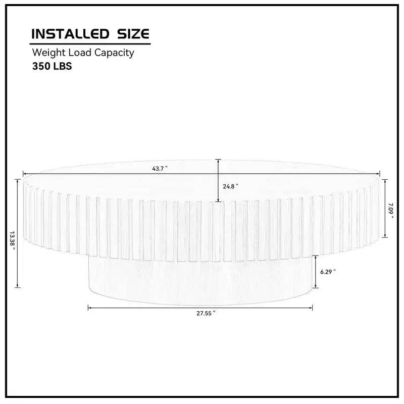 Mesa de centro ovalada moderna hecha a mano con forma de tambor, elipse de 43,7" con pedestal resistente, Nogal
