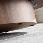 Mesa de centro ovalada moderna hecha a mano con forma de tambor, elipse de 43,7" con pedestal resistente, Nogal