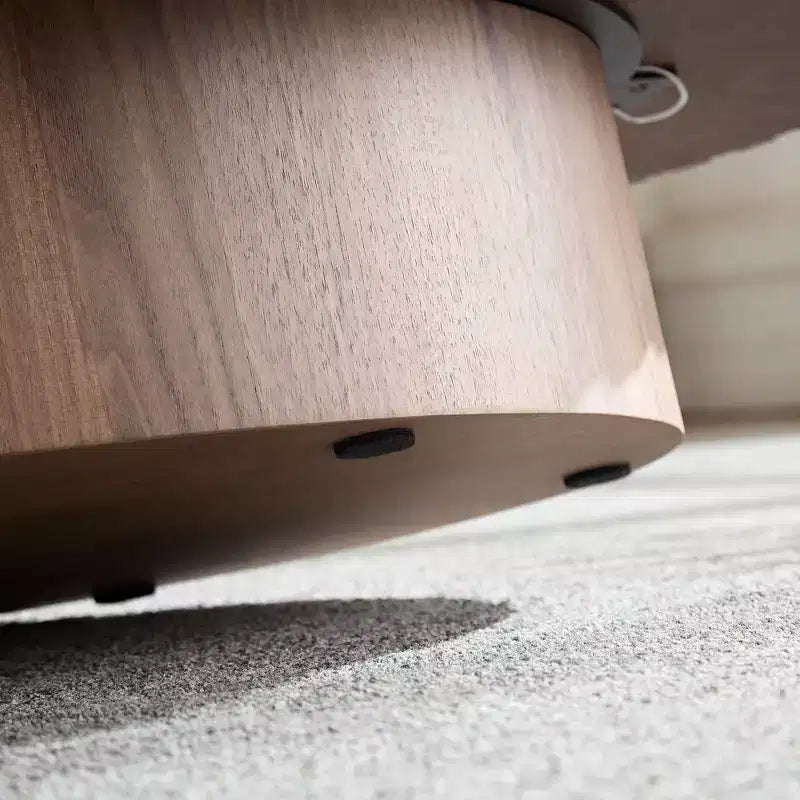 Mesa de centro ovalada moderna hecha a mano con forma de tambor, elipse de 43,7" con pedestal resistente, Nogal