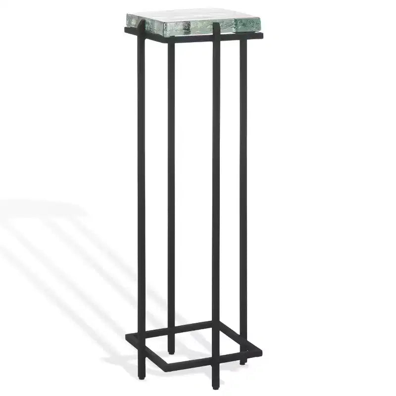 Mesa auxiliar de vidrio fundido, mesa auxiliar decorativa negra y transparente