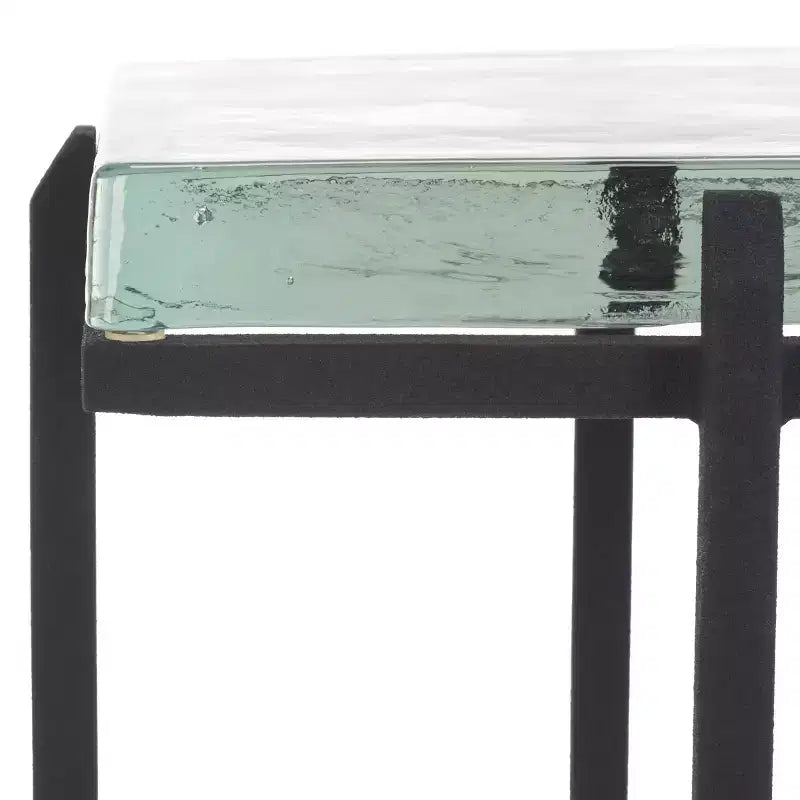 Mesa auxiliar de vidrio fundido, mesa auxiliar decorativa negra y transparente