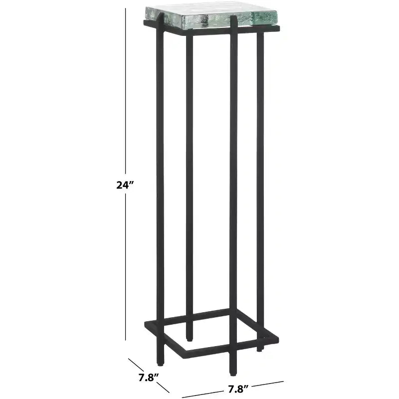 Mesa auxiliar de vidrio fundido, mesa auxiliar decorativa negra y transparente